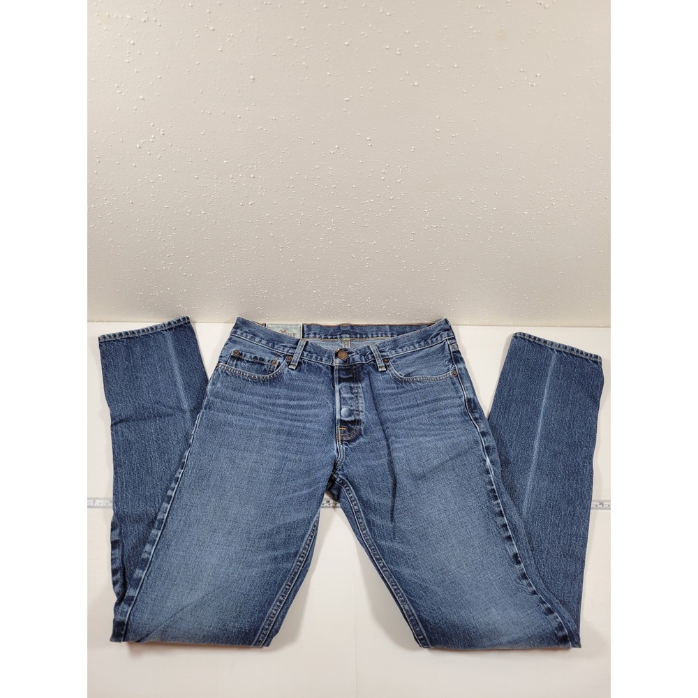 Hollister Skinny Jeans Mens 33x34 Blue Excellent Button Fly Denim